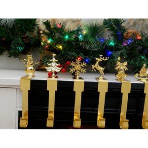 Vintage Style Solid Brass Angel And Reindeer Christmas <b>Stocking</b> <b>Holders</b> For Mantle Shelf Metal Christmas Decoration Hangers - Product Image 4
