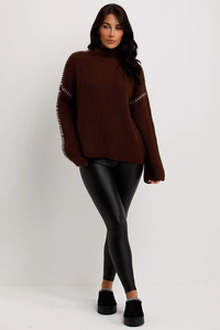 Pull en maille à col montant, doux, extensible, à manches longues, chaud, moderne, pour usage quotidien, confortable, vêtements de mode, vente en gros, usine - Product Image 4