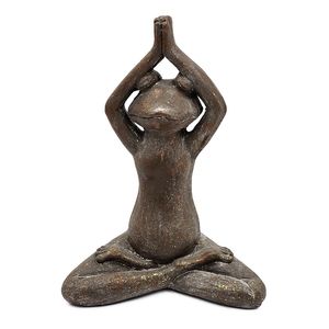 Statue de grenouille Yogini en magnésium brun de 11,5x6,5x15 pouces en pose Namaste avec accents dorés pour décorations de jardin - Product Image 2