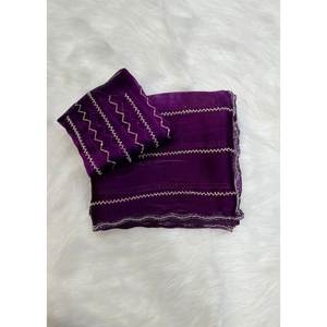 FANCY SILK HAND MOTI WORK SECUENCE WORK SAREE CON BLUSA SIN COSTAR VINO - Product Image 1