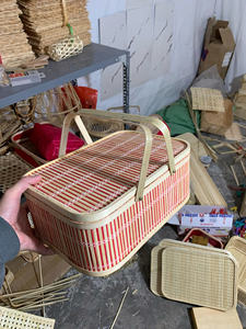 Cesta de almacenamiento de bambú tejido ecológico de Color Natural con tapa para Picnic, Camping, almacenamiento de bebidas/alimentos, diseño Flexible - Product Image 5