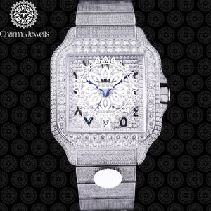Charm_Jewells Luxury Stainless Steel Square <b>Watch</b> With Diamond Bezel Sapphire Crystal Date Display <b>Mechanical</b> Movement Unisex - Product Image 3