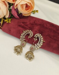 Royal Kundan Stone Jhumka Pearl Hanging <b>Ear</b> <b>Cuff</b> <b>Earrings</b> For Womens Festive Wedding Artificial Jewellery Manufacturer Wholesale - Product Image 1
