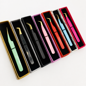 Pince à épiler colorée en acier inoxydable avec boîte, pointe inclinée, écologique, durable, design moderne pour les artistes professionnels en extensions de cils - Product Image 2