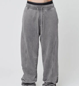 กางเกงวอร์มทรงหลวมผ้าคอตตอนย้อมสีแบบแอซิดวอช รุ่นใหม่ล่าสุด สกรีนโลโก้ได้ เอวสูงปานกลาง ทรงหลวม ผ้าฟลีซหนานุ่ม สำหรับผู้ชาย - Product Image 1