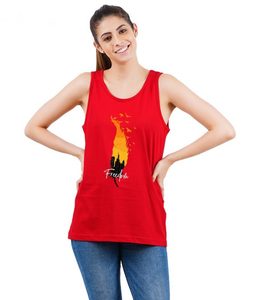 Débardeur rouge sans manches pour femme avec imprimé flamme, col rond décontracté, en coton respirant, idéal pour l'entraînement - Product Image 1