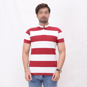 Polo de Punto de Manga Corta a Rayas Rojas y Blancas para Hombre, Tejido Suave de la Más Alta Calidad, Camiseta Informal Transpirable de Algodón - Product Image 6