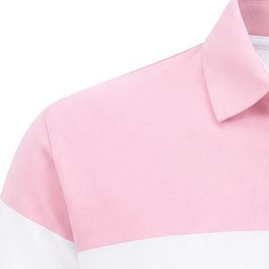 Pink White Color Block Striped Polo <b>Shirt</b> Short Sleeve Collared with JJ Logo Embroidery for Men Casual Golf Club Uniform Polo - Product Image 3