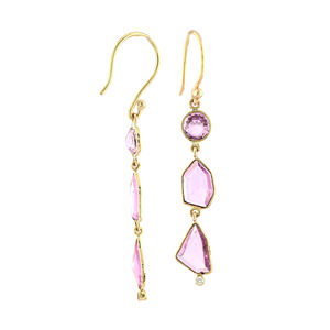 Boucles d'oreilles en diamant véritable et saphir rose, or jaune massif 18 carats, bijoux de fiançailles tendance pour femmes, Saint-Valentin - Product Image 4