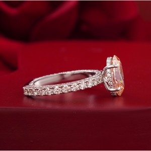 14K <b>Gold</b> Fashion <b>Ring</b> with 2.04 CT Vivid Pink Oval Lab Grown Diamond Rare Color Statement - Product Image 2