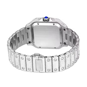 Montre rectangulaire de luxe pour femme incrustée de diamants, boîtier en or blanc, cristal saphir, mouvement à quartz analogique, affichage, fermoir pliant - Product Image 2