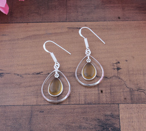 Natural Blue Lace Agate Gold Plated 925 <b>Sterling</b> <b>Silver</b> Vintage Teardrop Frame Dangle Earrings Gift Jewelry - Product Image 4