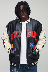 Veste Bomber Varsity en Cuir Véritable Personnalisée pour Homme, Style Hip Hop Streetwear, Imperméable, Coupe-Vent, Broderie Piano sur le Devant, OEM - Product Image 4