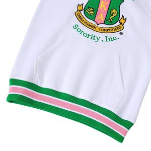 เสื้อฮู้ด AKA White Prep Unisex สีชมพูแต่งขอบสีเขียว เสื้อสเวตเชิ้ตแบบสวมหัวลำลอง ผ้าฟลีซมีฮู้ด แฟชั่นเสื้อผ้าคอลเลคชั่น - Product Image 3