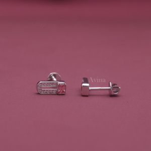 IGI Certified Lab Grown Diamond Pink Emerald Cut Paperclip <b>Stud</b> <b>Earrings</b> in 14K White / Rose & Yellow Gold Geometric <b>Earrings</b> - Product Image 3