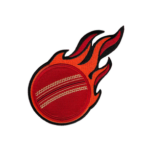 Embroidered Cricket Ball With Flame Patch <b>Sew</b>-On Fabric Badge Circular Design For Garment Application - Product Image 1