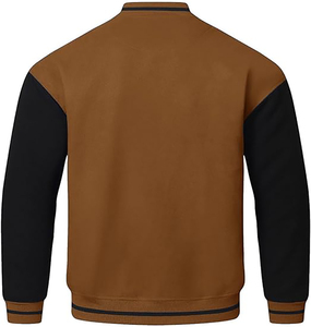 <b>Men's</b> <b>White</b> Varsity <b>Jacket</b> With Black Sleeves Stand Collar Button Closure Casual Autumn Wear - Product Image 6