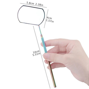 Miroir mural personnalisé en acier inoxydable plaqué or, carré, pour pose et coiffage professionnel des cils, avec poignée ergonomique - Product Image 5