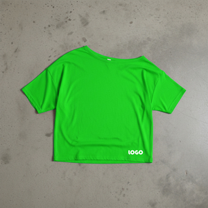 T-shirts à manches longues en coton et polyester brodés sur mesure pour femmes, hauts courts amples et décontractés à épaules dénudées pour femme - Product Image 1