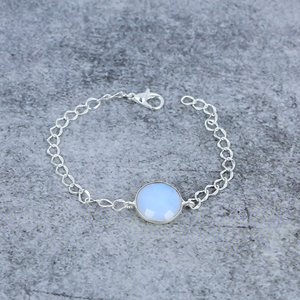 Opalite Round Shape Gemstone 925 Sterling <b>Silver</b> Plated Handmade Bezel Connector <b>Bracelet</b> For Party And Everyday Wear - Product Image 3