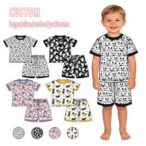 Hanzi Groothandel ODM Bamboe Halloween Print Kinder Loungewear Tweedelig <span class=keywords><strong>Set</strong></span> T-shirt & Shorts Zijdelingse Drukknopen Zacht Ademend voor Jongens - Product Image 1