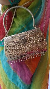 <b>Silver</b> Embossed Clutch Bag With Tassels Bohemian Design <b>Wedding</b> <b>Handbag</b> - Product Image 1