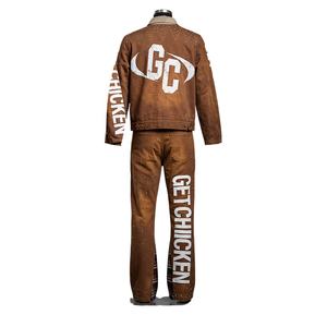 Conjunto de Chaqueta y Pantalones Deportivos para Hombre, Lavado al Ácido, Estilo Urbano Vintage, Chaqueta con Cierre y Jeans de Algodón - Product Image 3