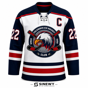 Maillot de hockey sur glace pour hommes SINEWY, manches longues, col en V, sublimé, évacuation de l'humidité, nom d'équipe personnalisé, vêtements de hockey sur glace - Product Image 1