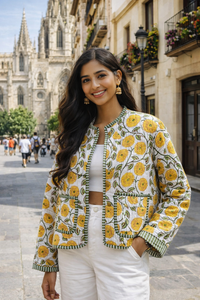 Women's Winter <b>Jacket</b> with Hand Embroidered Suzani Design <b>White</b> Fabric Bridesmaid Gift or Women's Clothing OEM ODM Bulk Sale - Product Image 1