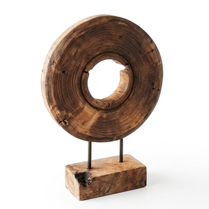 Lollypop Stand Handcrafted <b>Wooden</b> Ring Sculpture <b>Rustic</b> Tabletop Decorative Artwork Metal Stand Home Decor Display Accent Object - Product Image 1