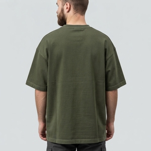 Camiseta Verde Oliva para Hombre, Estilo Utilitario, Cuello Redondo, Manga Corta, Casual, Streetwear, Algodón, con Bolsillo - Product Image 2