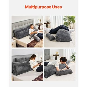 Cuscino a cuneo per testiera letto matrimoniale con 2 tasche laterali, 2 poggiatesta, lavabile, in flanella, per lettura a letto e relax, per letti matrimoniali - Product Image 3