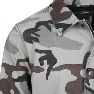 Grey <b>Camo</b> Pattern Utility Style Coach <b>Jacket</b> Snap Button Front Lightweight Nylon Fabric Outdoor Streetwear Gear - Product Image 4