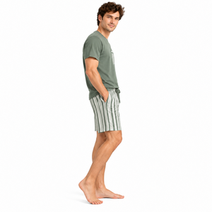 Men Spandex Cotton Knitted <b>Pajama</b> Set <b>Short</b> Sleeve T-Shirt Sleepwear Summer Cool Loungewear <b>Shorts</b> Green Nightwear - Product Image 2