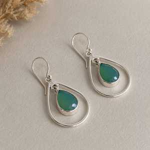 Boucles d'oreilles pendantes en onyx vert et argent sterling, faites à la main, en argent 925, bijoux bohèmes, cadeau idéal pour - Product Image 3