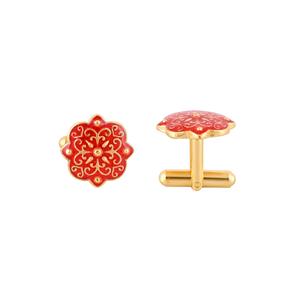 Mancuernillas de Lujo con Baño de Oro y Esmalte Rojo con Diseño Floral para Hombre, Accesorios para Camisa Formal, Regalo de Boda o Negocios, Mancuernillas de Diseñador - Product Image 6
