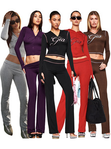Sportswear <b>Women's</b> Set Custom logo Workout Fitness Jogger Pants and Yoga Zipper <b>Jacket</b> 2 Piece Set Fall Tracksuits for <b>Women</b> - Product Image 1
