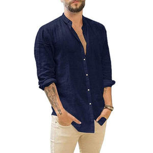 Camisa de Lino para Hombre, Cuello Mao, Manga Larga, Color Sólido, Estilo Casual, Nueva Colección 2026, Precio Accesible, Venta al Por Mayor, OEM - Product Image 3