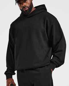 Sudadera con Capucha Negra para Hombre, Corte Regular, 100% Algodón, Felpa, Informal, para Otoño, Tejida, Color Sólido, Impresión Digital, 400g - Product Image 2