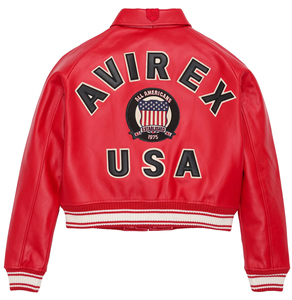 Chaquetas de Cuero Rojo Avirex para Mujer, Color Personalizado, Cuero Teñido, Cuello Redondo Regular, Cierre de Cremallera, Chaquetas Cortas de Invierno Ecológicas - Product Image 6