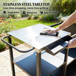 Carrello Bar da Esterno con Tavolo Grill per Accessori BBQ all'Aperto - Product Image 3