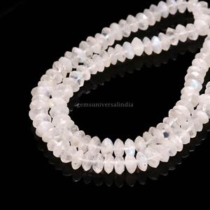 Natural Rainbow Moonstone German Cut Rondelle <b>Beads</b> 6MM 7MM Wholesale Bulk Rainbow Moonstone Faceted Rondelle <b>Beads</b> 16 Inch - Product Image 5