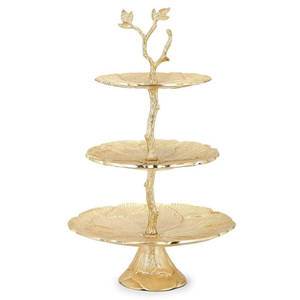Gold Plated Finish Hot Selling 3 <b>Tier</b> <b>Cake</b> Stands Cup Stand Dessert Display Tray for Wedding Birthday Party Metal - Product Image 1