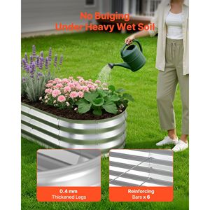 Set di 2 Fioriere Rialzate Ovali in Metallo Zincato 4 X 2 X 1 Piedi, Kit per Giardino Esterno Senza Fondo, Vasi e Fioriere - Product Image 3