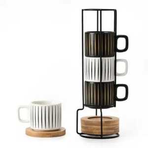 ที่วางแก้วกาแฟรูปต้นไม้โลหะสีดำ พร้อมฐานไม้ สำหรับวางแก้วชา แก้วกาแฟ บนเคาน์เตอร์ในครัว - Product Image 5