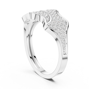 Anillo de Diseño para Hombre en Oro Blanco de 14K con Baño de Rodio, Patrón de Ondas de Lujo, Pavé de Diamantes Cultivados en Laboratorio, Menos de 1 Quilate - Product Image 4