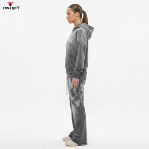 Survêtement d'hiver pour femme, fabriqué professionnellement, à capuche, uni, en molleton délavé à l'acide, style streetwear - Product Image 6