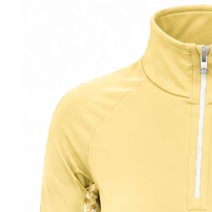 Camiseta deportiva de fitness para mujer, beige, personalizada por el fabricante, con cremallera de un cuarto, panel floral en la manga, manga larga, para equitación. - Product Image 4