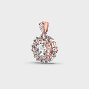 IGI Certified Lab Grown Diamond Halo <b>Cluster</b> Pendant with Baguette & Round Diamonds in 9K White / Yellow & Rose Gold - Product Image 2