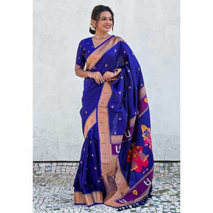 Sari en soie Paithani traditionnel violet Zari tissé Vitthala God de la marque Elite Weaves, 650g, vêtements indiens et pakistanais spéciaux - Product Image 1